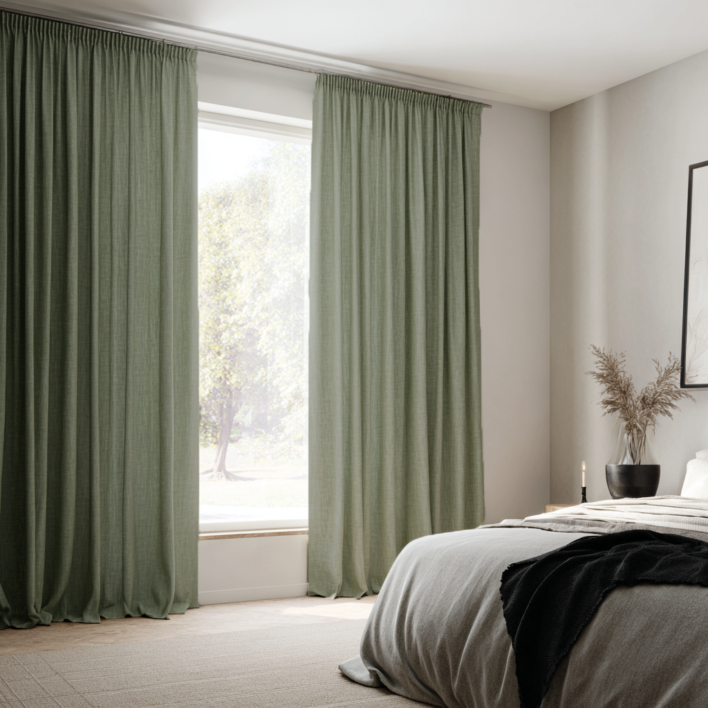Pencil Pleat Linen Blackout Curtains for Bedroom