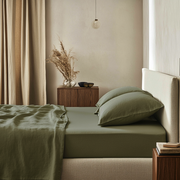 Sage Green Washed Linen Deep Pocket Fitted Sheet Set