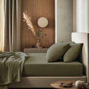 Sage Green Washed Linen Deep Pocket Fitted Sheet Set