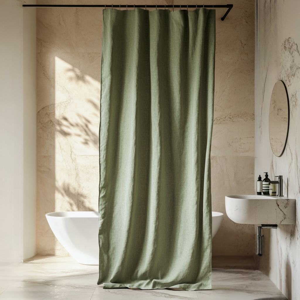 Sage Green Linen Shower Curtain