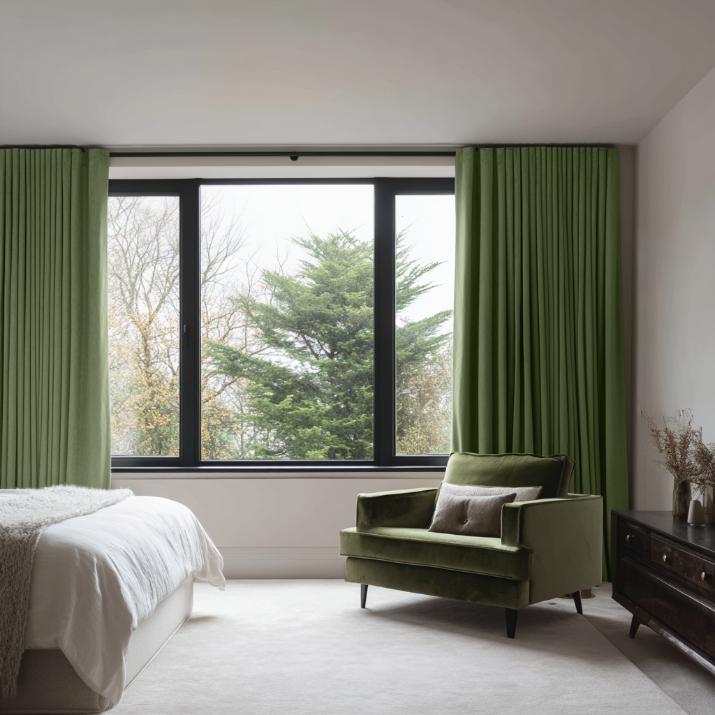 Sage Green Velvet Soundproof Curtains with Multitape