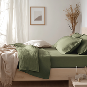 Sage Green Washed Linen Deep Pocket Fitted Sheet 