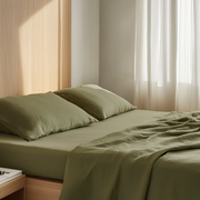 Sage Green Washed Linen Deep Pocket Fitted Sheet Set