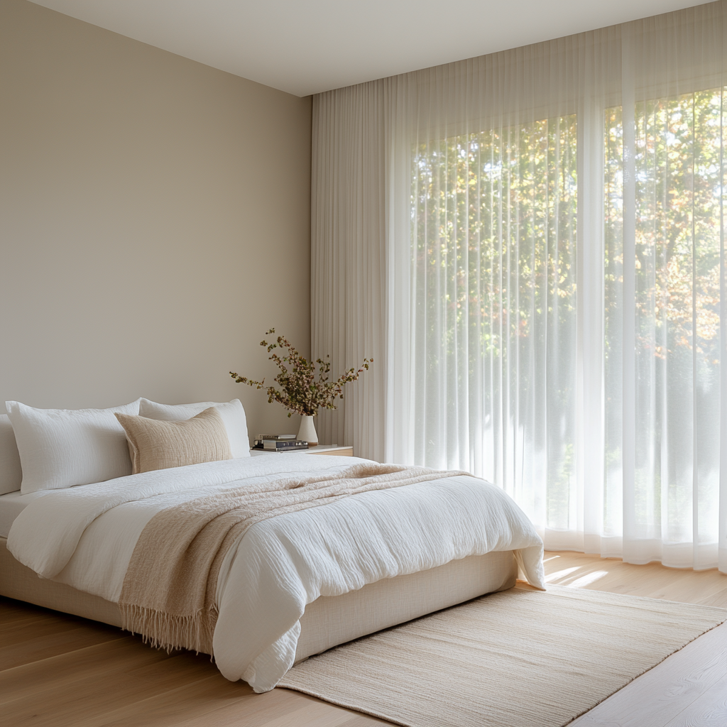 S-Fold Off-White Sheer Bedroom Curtains
