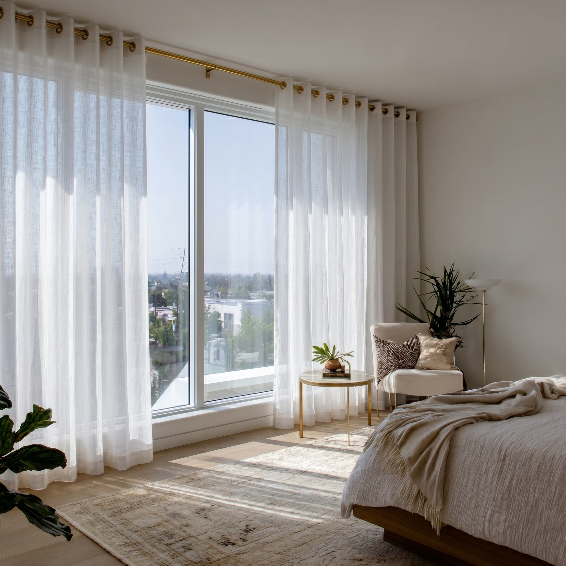 Off-White Sheer Linen Grommet Curtains