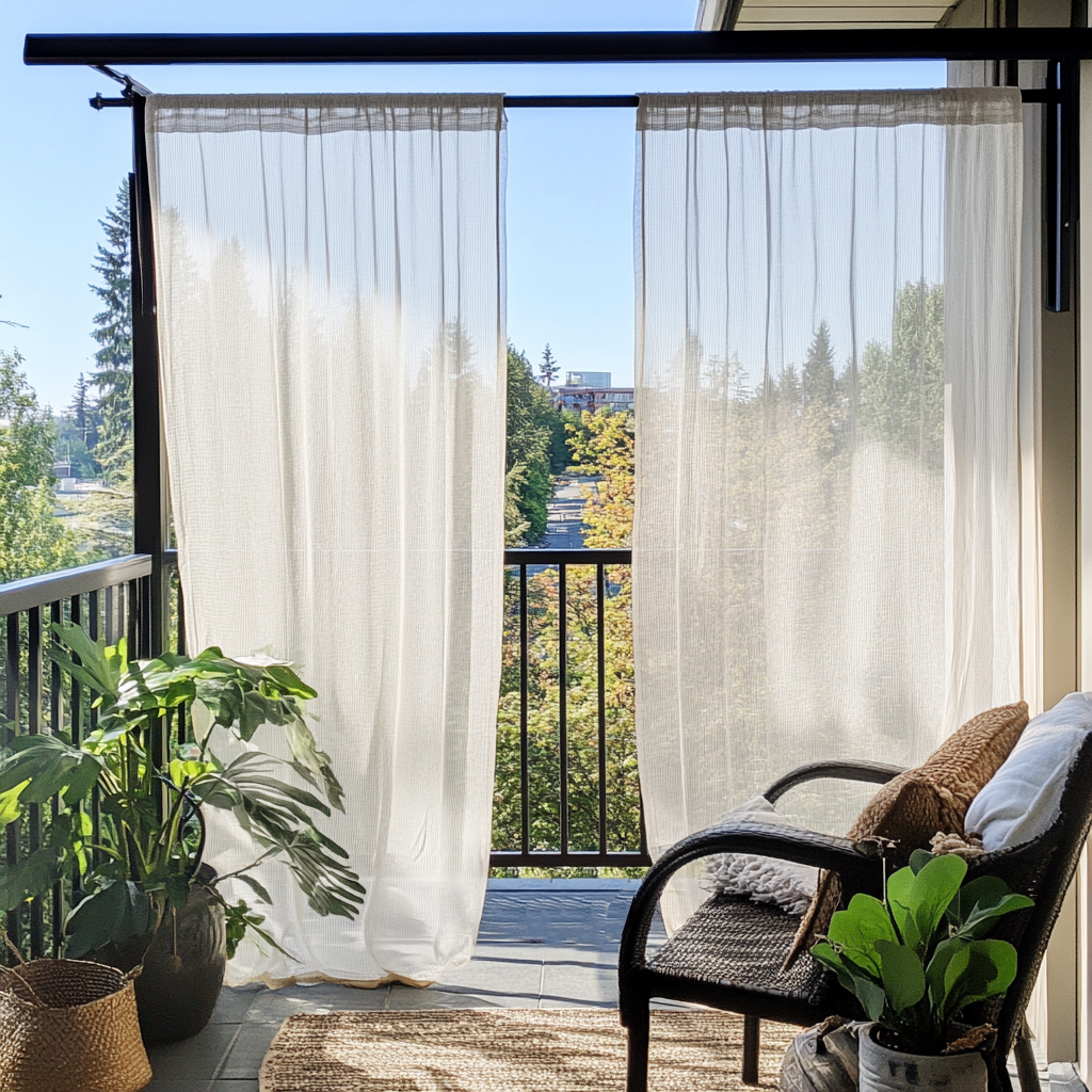 Off-White Rod Pocket Sheer Linen Outdoor Balcony Curtains