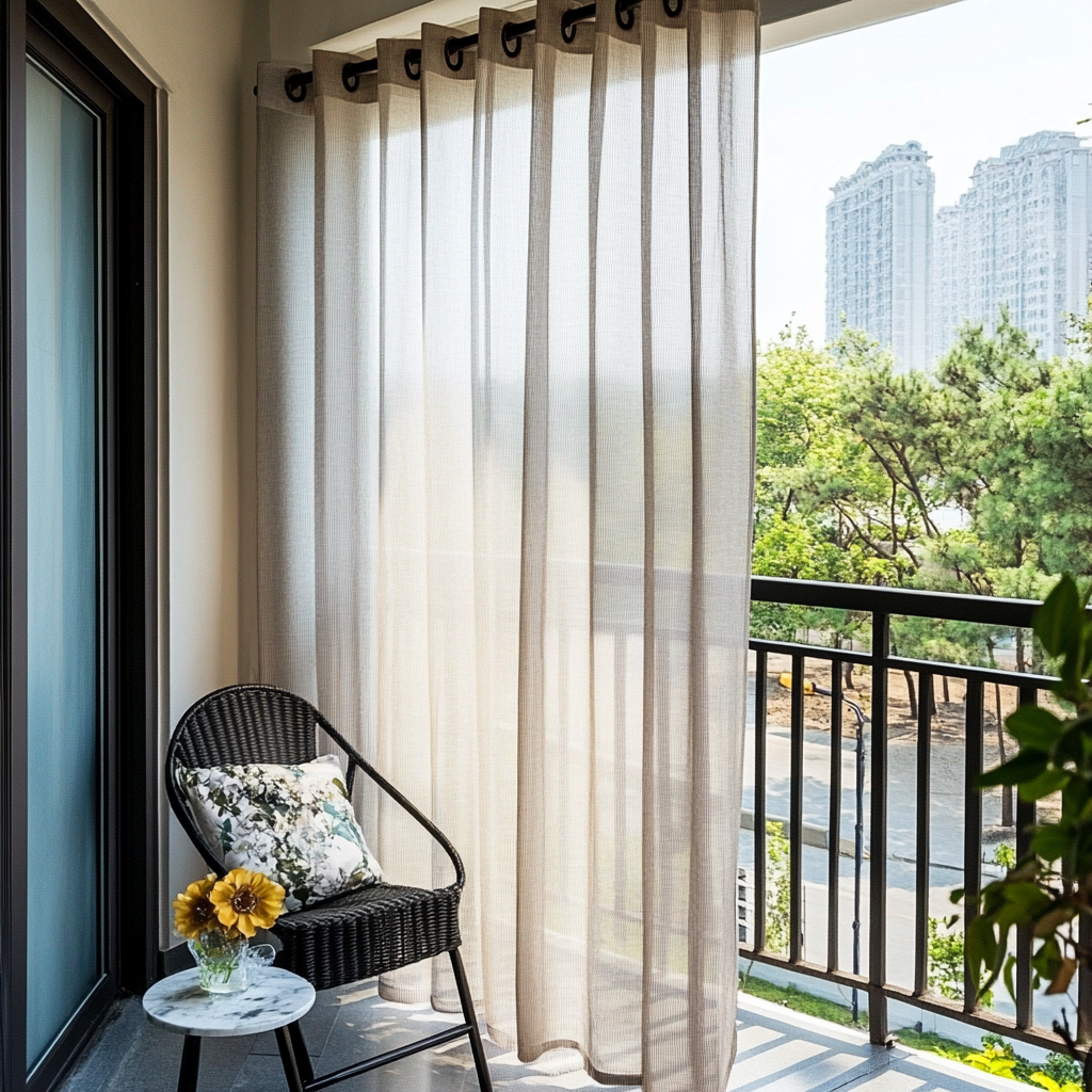 Natural Sheer Linen Outdoor Balcony Curtains with Metal Grommets