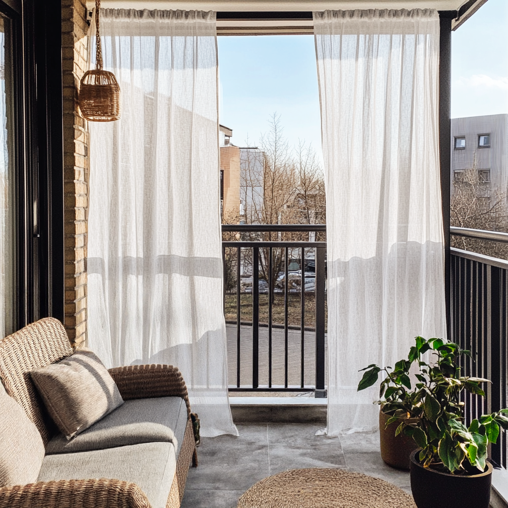 Off-White Rod Pocket Sheer Linen Outdoor Balcony Curtains