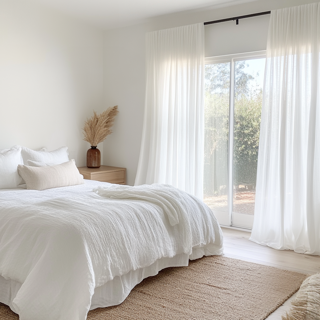 White Linen Sheer Curtains for Bedroom