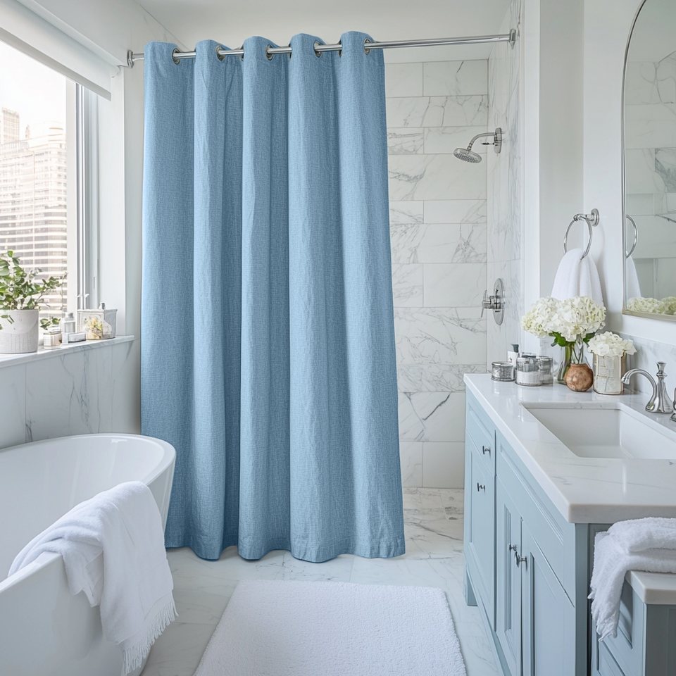 Blue Hookless Shower Curtainnull
