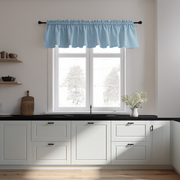 Sky Blue Linen Kitchen Valance - Blackout Lining