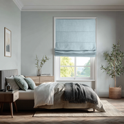Sky Blue Linen Roman Shades - Blackout Lining