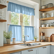 Sky Blue Linen Cafe Curtains Valance Set
