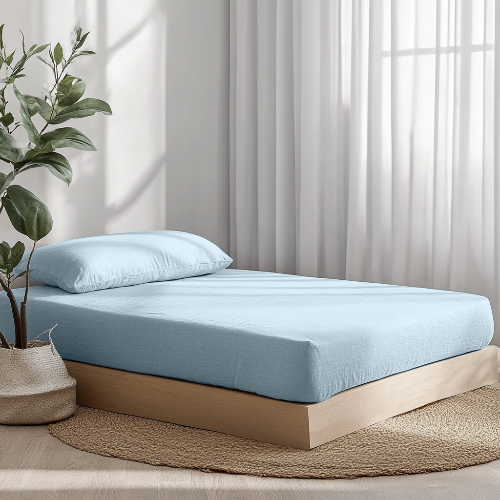 Sky Blue Linen Fitted Sheet