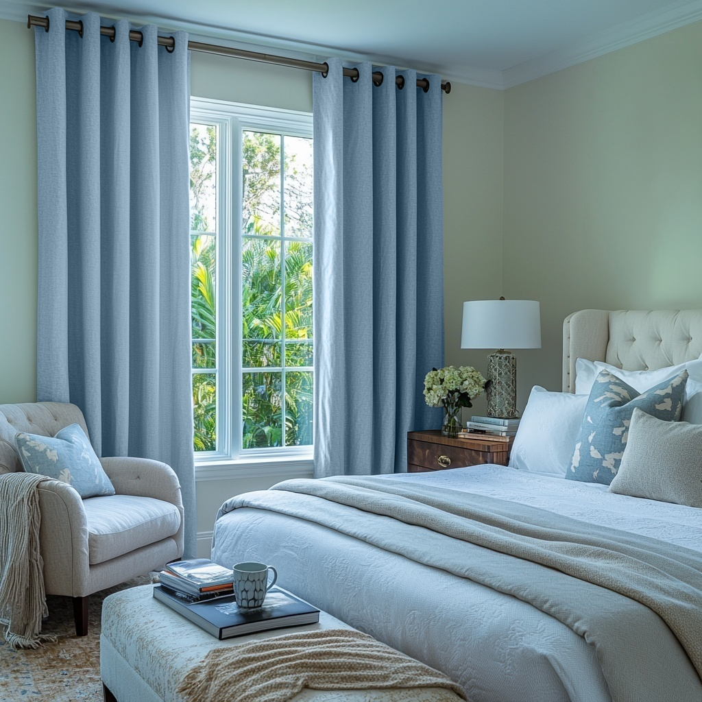 Sky Blue Linen Grommet Curtains - Blackout Lining
