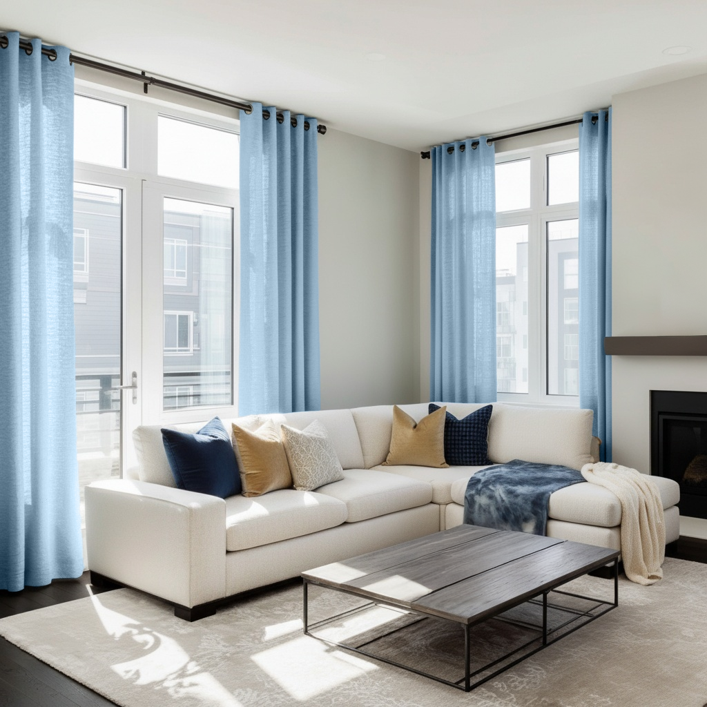 Sky Blue Linen Grommet Curtains