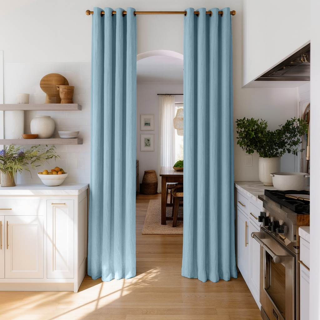 Sky Blue Linen Doorway Curtain with Grommets