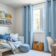 Sky Blue Linen Grommet Kids Room Curtains - Cotton Lining