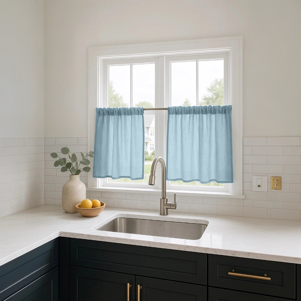 Sky Blue Linen Kitchen Curtains