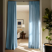 Sky Blue Linen Doorway Curtain with Multitape