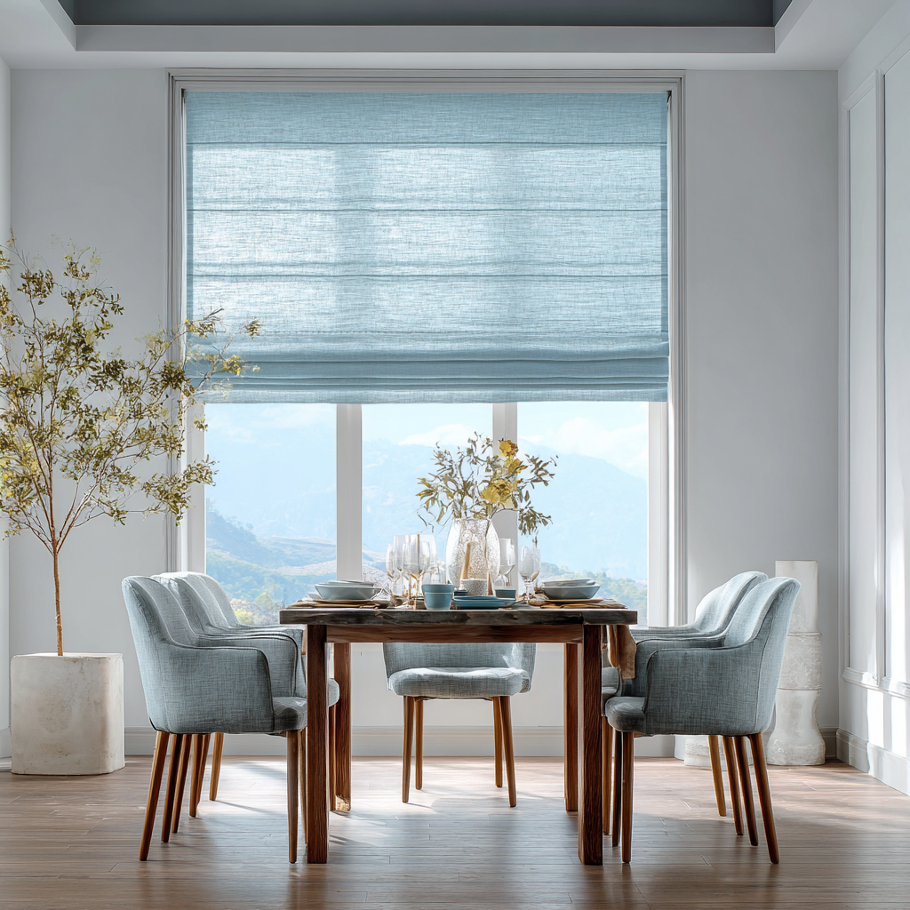 Sky Blue Linen Roman Shades