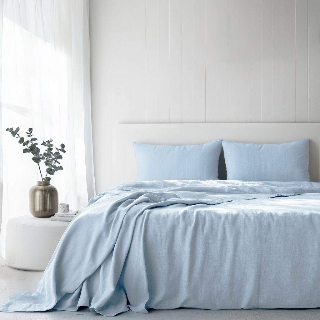 Sky Blue Linen Sheet Set