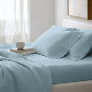 Light Sky Blue Washed Linen Deep Pocket Fitted Sheet 