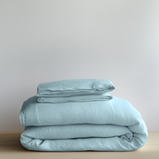 Light Sky Blue Washed Linen Duvet Cover Set - Folded