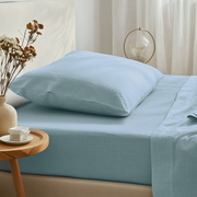 Light Sky Blue Washed Linen Deep Pocket Fitted Sheet 