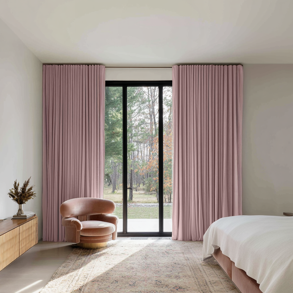 Pink Velvet Soundproof Curtains with Multitape