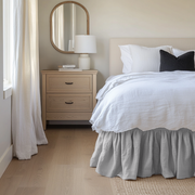 Stone Grey Linen Bed Skirt with Gathered Ruffles