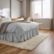 Stone Grey Linen Bed Skirt with Gathered Ruffles