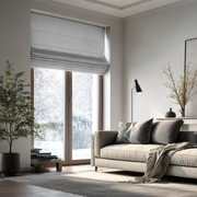 Stone Grey Linen Roman Shades - Blackout Lining