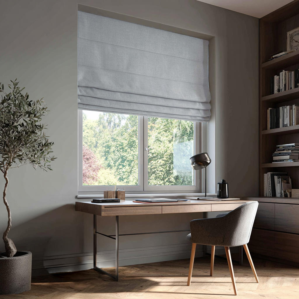 Stone Grey Linen Blackout Roman Shades