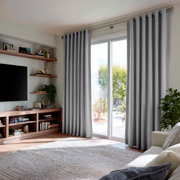 Stone Grey Linen Grommet Curtains for Sliding Doors in a Living Room with Cream Walls - Blackout Lining
@Heading: Grommets
