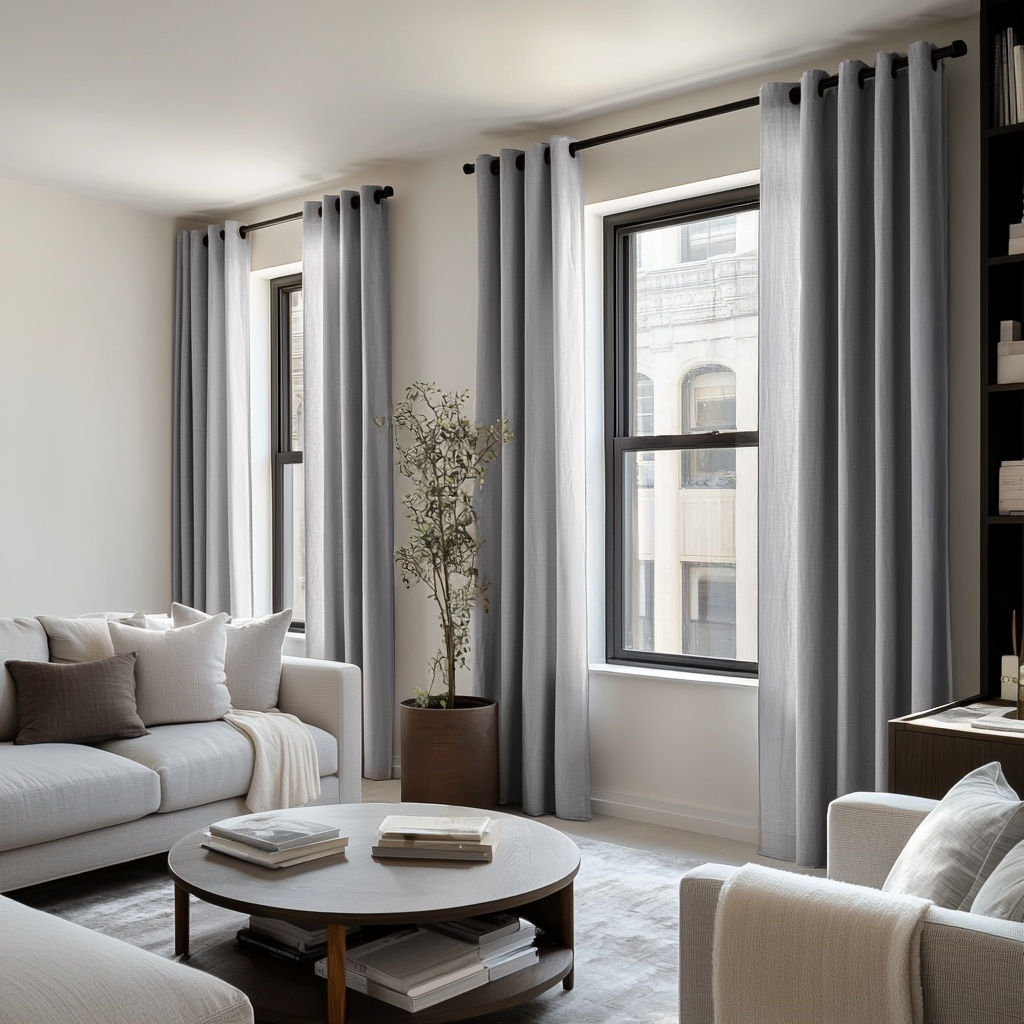 Stone Grey Linen Grommet Curtains