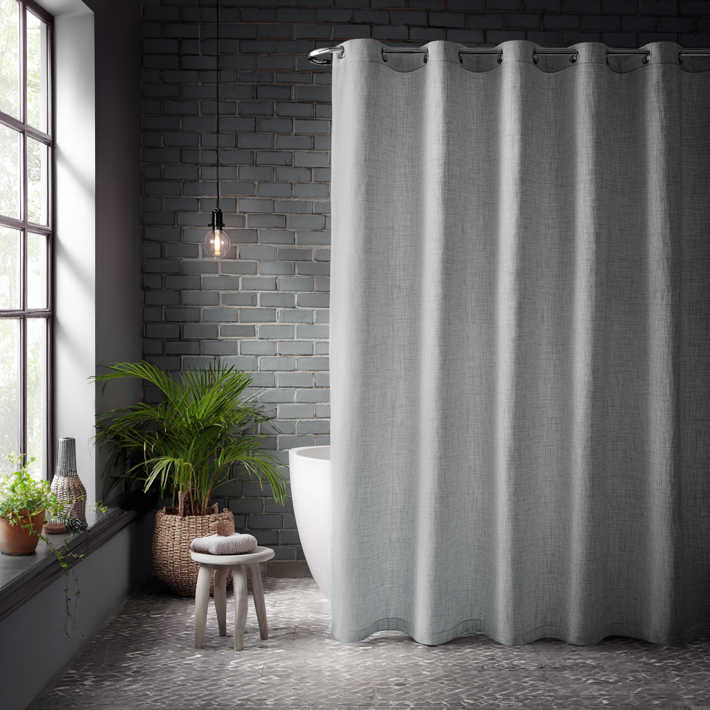 Stone Grey Weighted Linen Shower Curtain - Standard Buttonhole or Hookless Heading – Unlined or With Waterproof Lining – Custom Lengths: 72", 74", 80", 84", 96", and More