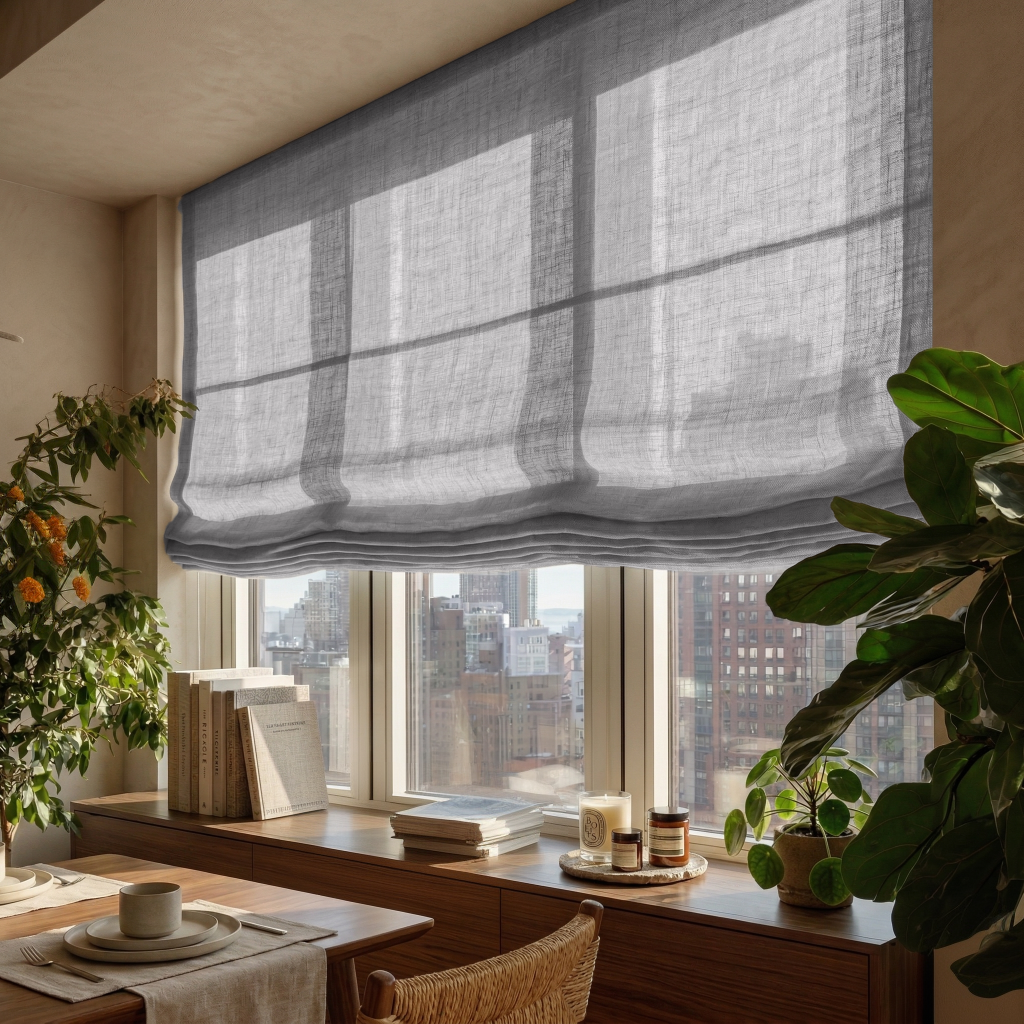 Stone Grey Linen Relaxed Roman Shades