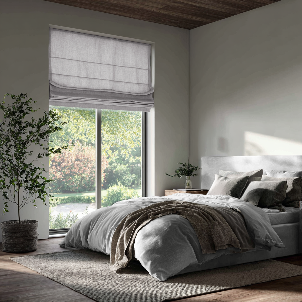 Stone Grey Linen Roman Shades - Cotton Lining