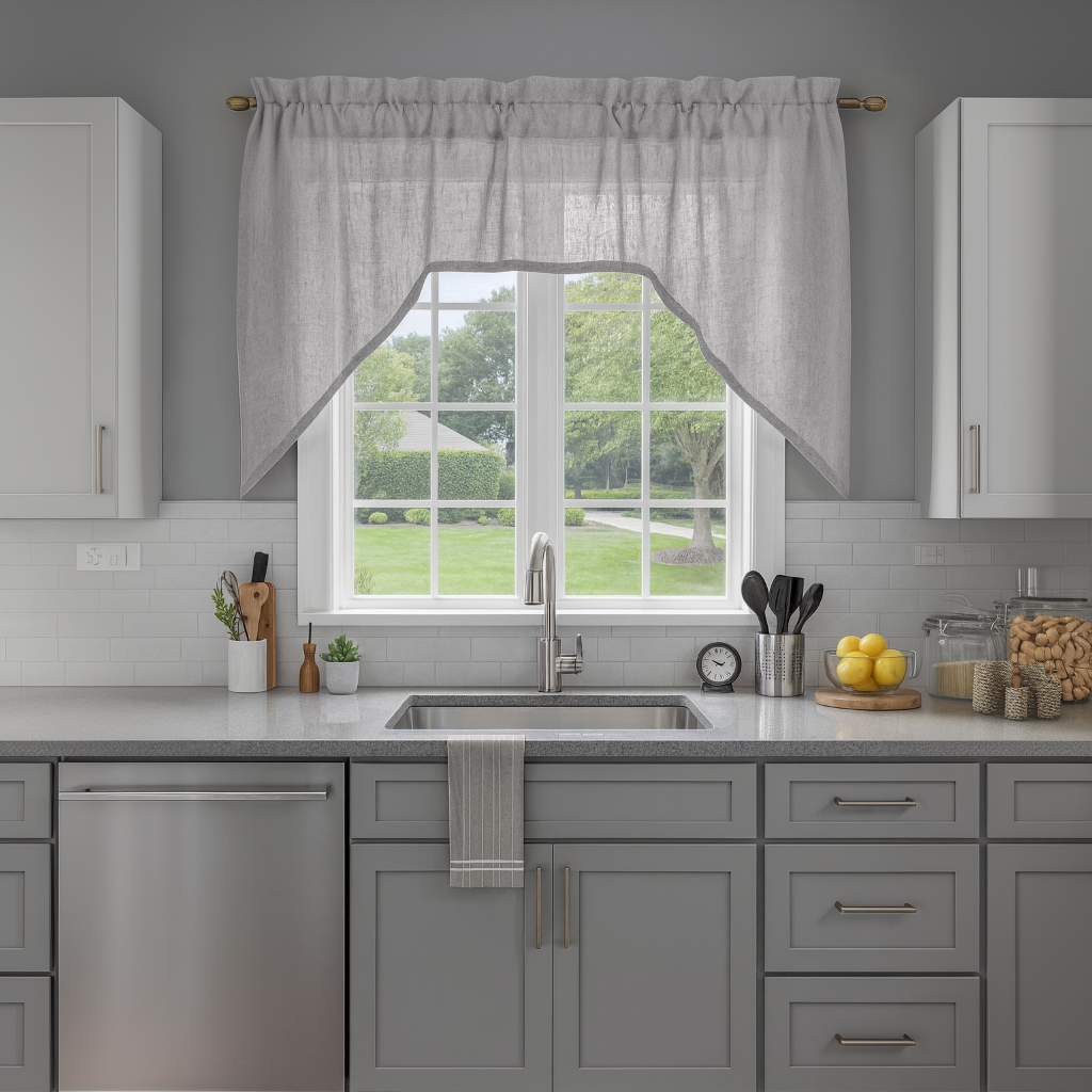 Stone Grey Linen Swag Valance Curtain