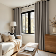 Stone Grey Linen Thermal Grommet Curtains