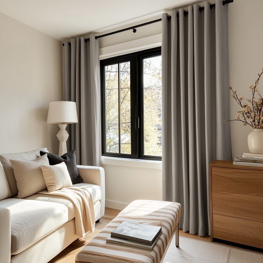 Stone Grey Linen Thermal Grommet Curtains