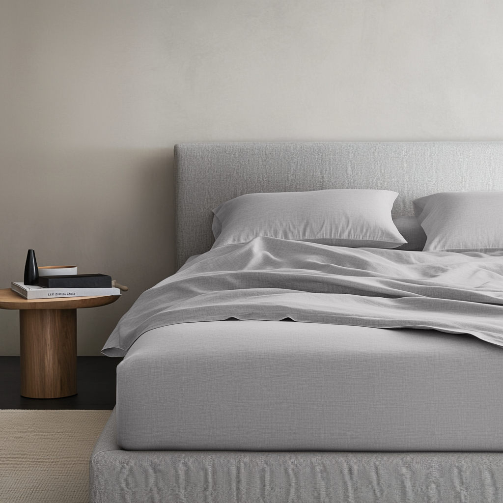 Stone Light Grey Washed Linen Deep Pocket Fitted Sheet