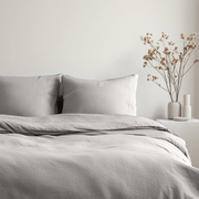 Stone Light Grey Washed Linen Duvet Cover Set - Close-Up Photo