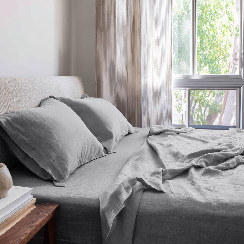 Stone Light Grey Washed Linen Extra Deep Pocket Fitted Sheet Set 