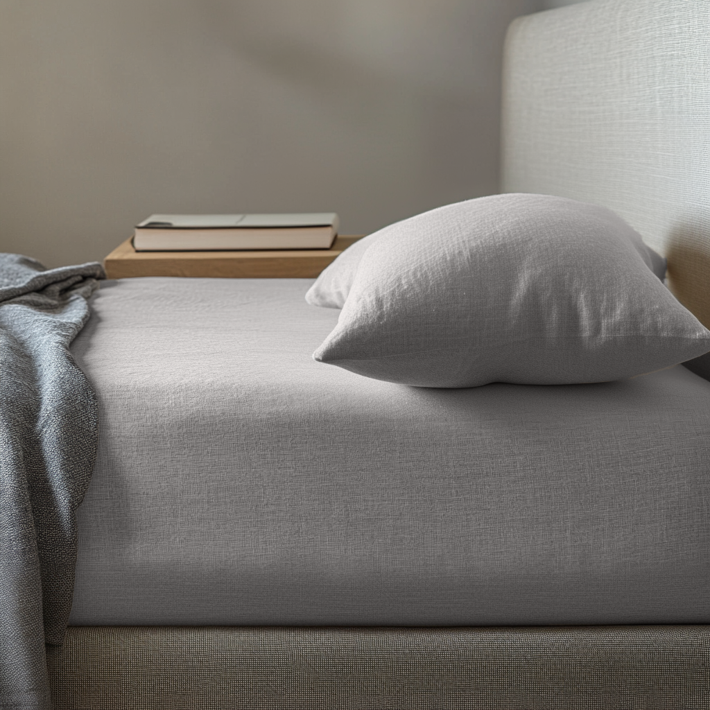 Stone Light Grey Washed Linen Deep Pocket Fitted Sheet