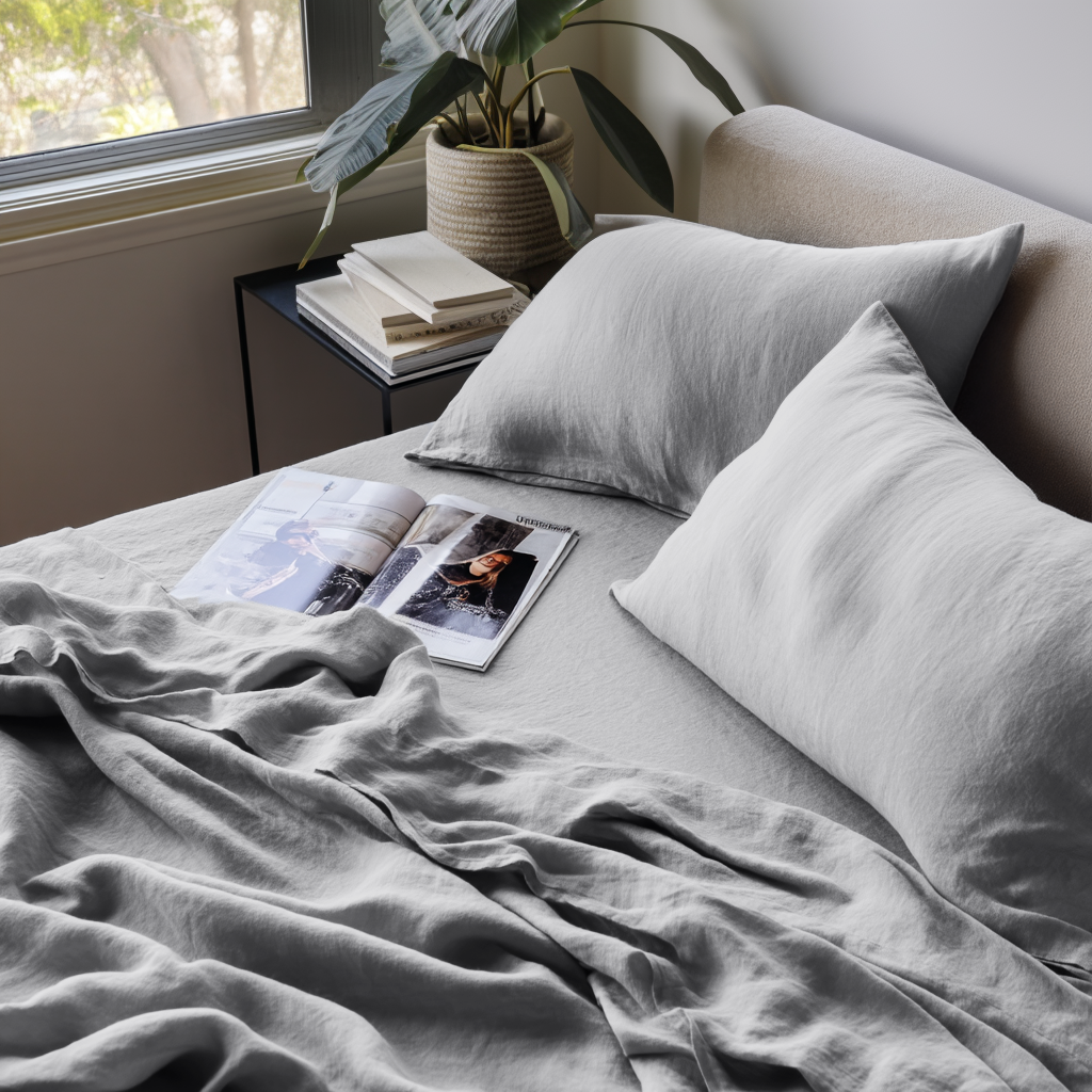 Stone Light Grey Washed Linen Extra Deep Pocket Fitted Sheet Set 