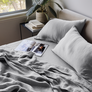 Stone Light Grey Washed Linen Extra Deep Pocket Fitted Sheet Set 