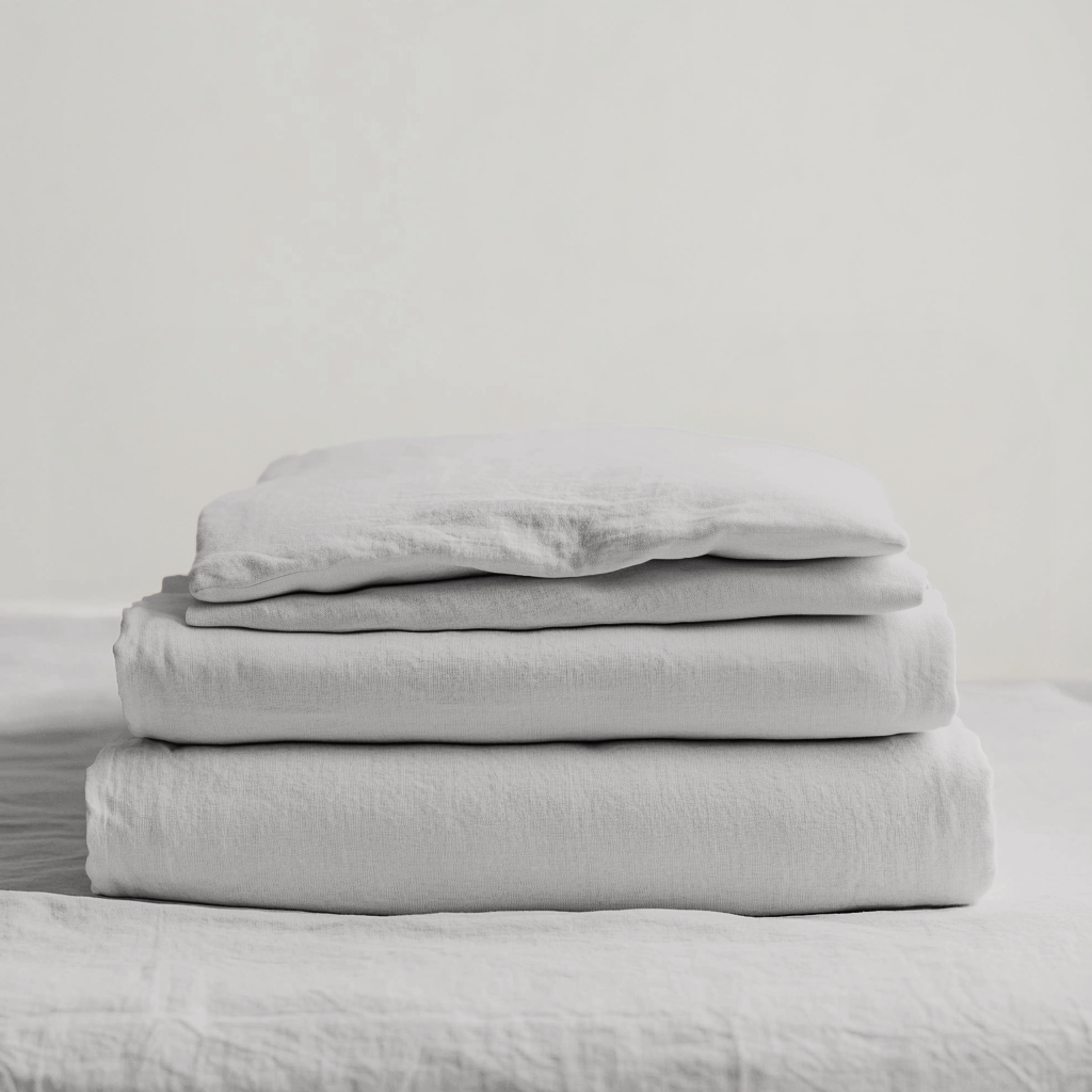 Stone Light Grey Washed Linen Extra Deep Pocket Fitted Sheet Set