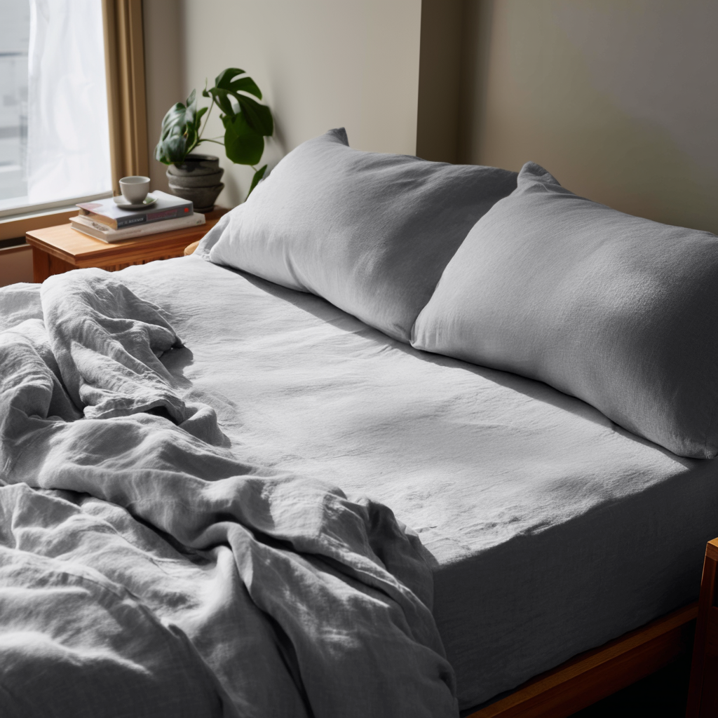 Stone Light Grey Washed Linen Extra Deep Pocket Fitted Sheet Set 